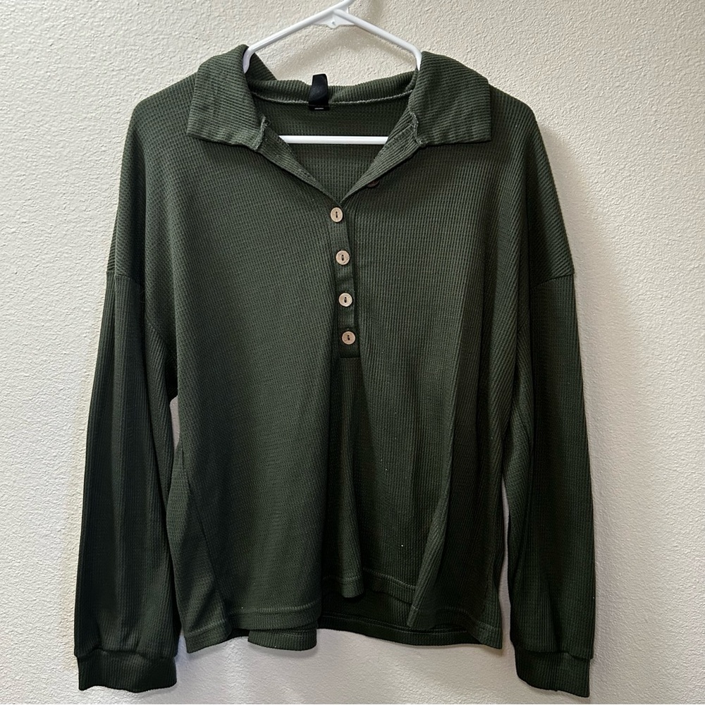 Green Collared Button-Up Sweater